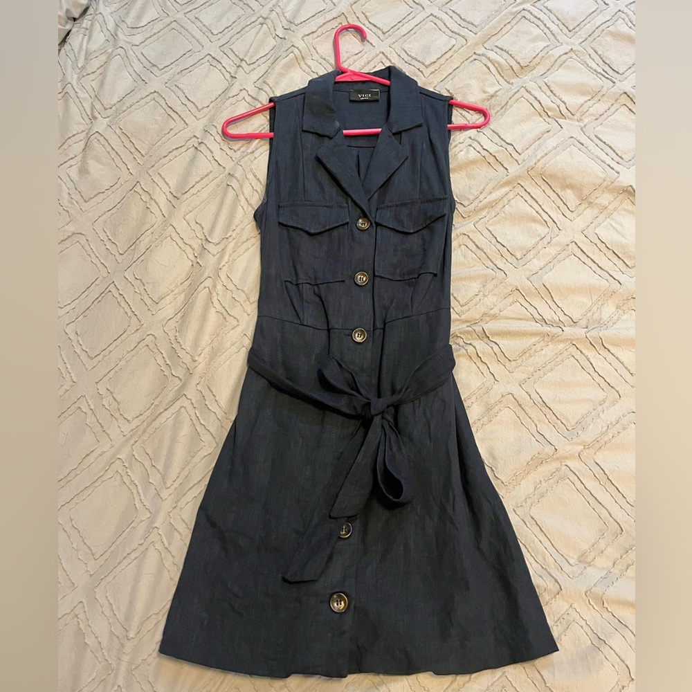 Navy Collared Button Up Dress